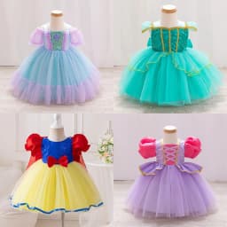 Baby Rapunzel Jasmine Belle Ariel Snow White Dress Up Costume Girl Fluffy Yarn Cake Dress Short Sleeve Knee Length Dress XMZ65