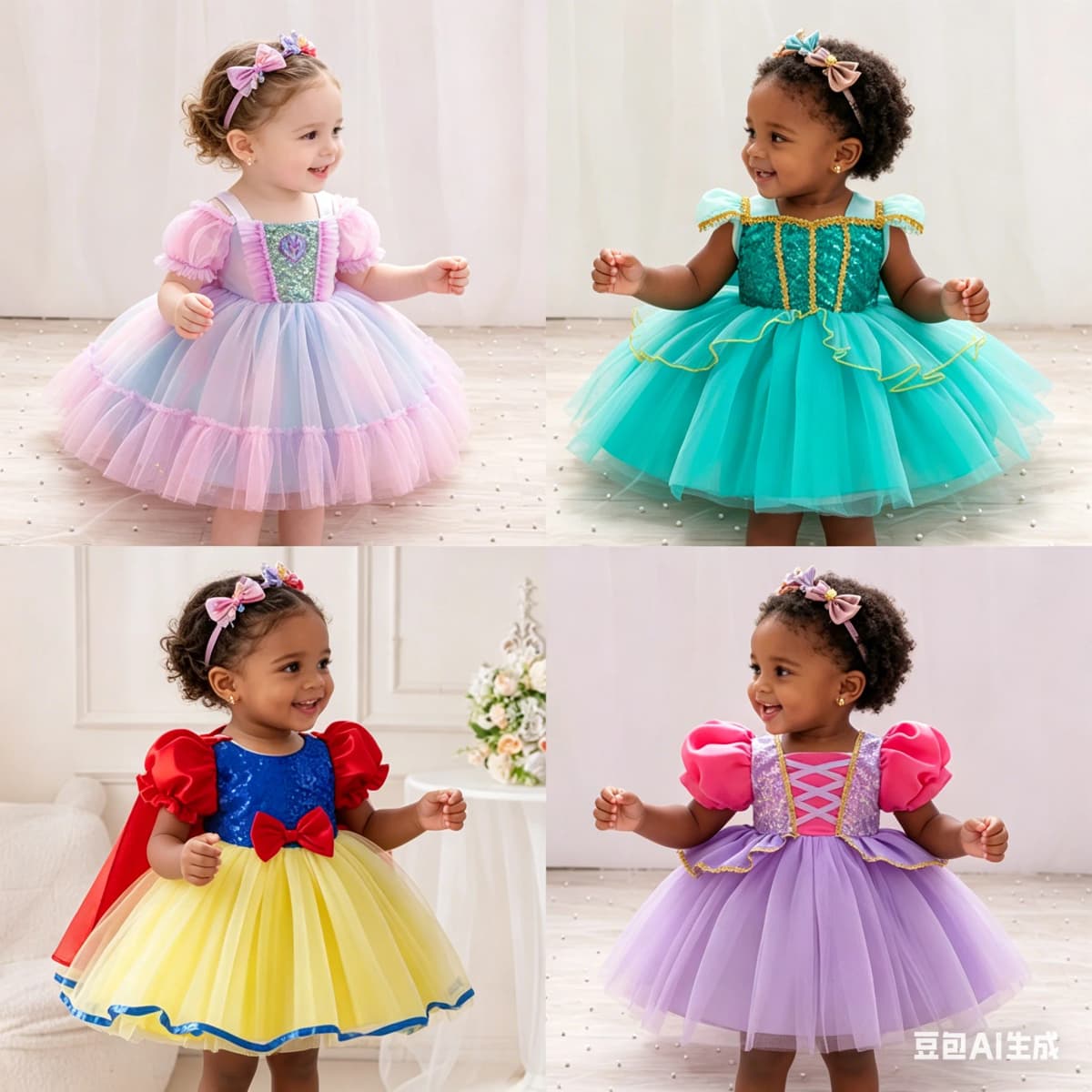Baby Rapunzel Jasmine Belle Ariel Snow White Dress Up Costume Girl Fluffy Yarn Cake Dress Short Sleeve Knee Length Dress XMZ65
