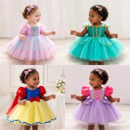 Baby Rapunzel Jasmine Belle Ariel Snow White Dress Up Costume Girl Fluffy Yarn Cake Dress Short Sleeve Knee Length Dress XMZ65