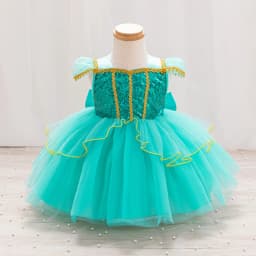 Baby Rapunzel Jasmine Belle Ariel Snow White Dress Up Costume Girl Fluffy Yarn Cake Dress Short Sleeve Knee Length Dress XMZ65