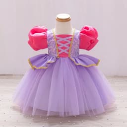 Baby Rapunzel Jasmine Belle Ariel Snow White Dress Up Costume Girl Fluffy Yarn Cake Dress Short Sleeve Knee Length Dress XMZ65