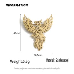 Original design hollow phoenix gold-plated stainless steel brooch, waterproof and non-fading pin, suit accessories