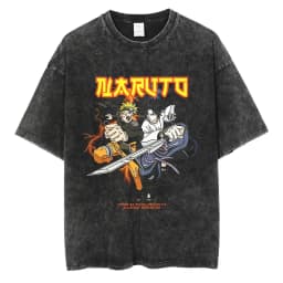 Japanese Anime Naruto Vintage Tshirt Harajuku Streetwear Men Washed T-Shirt Cotton Tops Fashion Summer Short Sleeve Tees Shirts