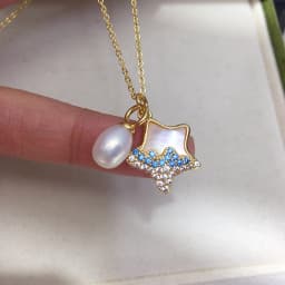 ZHBORUINI Natural Freshwater Pearl Pendant Earrings Cute Style Natural Sea Shell Star Micro Inlaid Zircon Pearl Set
