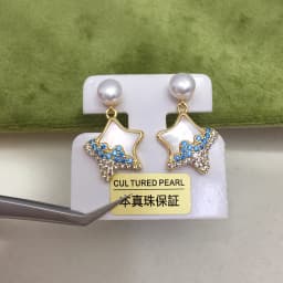 ZHBORUINI Natural Freshwater Pearl Pendant Earrings Cute Style Natural Sea Shell Star Micro Inlaid Zircon Pearl Set