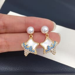 ZHBORUINI Natural Freshwater Pearl Pendant Earrings Cute Style Natural Sea Shell Star Micro Inlaid Zircon Pearl Set
