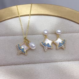 ZHBORUINI Natural Freshwater Pearl Pendant Earrings Cute Style Natural Sea Shell Star Micro Inlaid Zircon Pearl Set