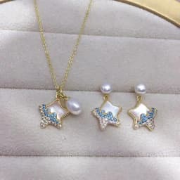 ZHBORUINI Natural Freshwater Pearl Pendant Earrings Cute Style Natural Sea Shell Star Micro Inlaid Zircon Pearl Set