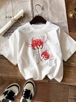 Japanese Tokyo Red Spider Lily T-Shirt Higanbana Graphic Tee Anime Manga Aesthetic Harajuku Streetwear Fashion Tops Unisex