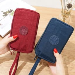 Women's Fabric Clutch Long Wallet 3-Layer Zipper Large Capacity For Phone Key Card Holder