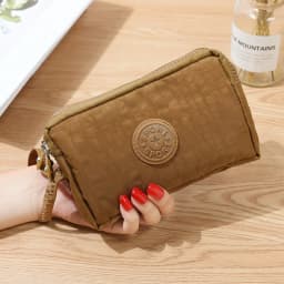 Women's Fabric Clutch Long Wallet 3-Layer Zipper Large Capacity For Phone Key Card Holder