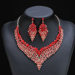 Vintage Rhinestone Choker Necklace Earrings Set Bridal Women Geometric Crystal Necklaces Wedding Party Costume Jewelry Set
