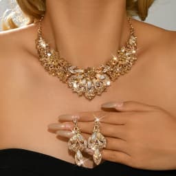 Vintage Rhinestone Choker Necklace Earrings Set Bridal Women Geometric Crystal Necklaces Wedding Party Costume Jewelry Set
