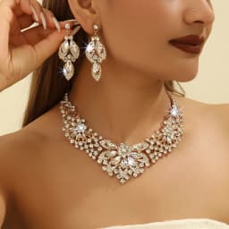 Vintage Rhinestone Choker Necklace Earrings Set Bridal Women Geometric Crystal Necklaces Wedding Party Costume Jewelry Set