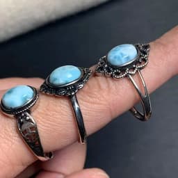 Natural Larimar Ring Adjustable Female Heart ring Jewelry for Women Gift Wholesale High Quality Vintage Fine