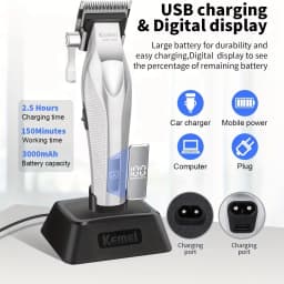 Kemei Baber Professional Hair Clipper Hair Cutting Machine With Charging Base Electric Trimmers For Men Gift KM-1798 3023-702