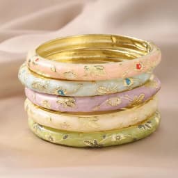 Jardme 5Pcs Enamel Dropped Glaze Flower Bracelet For Women Classic Vintage Cloisonne Open Bangles Elegant Bohemian Jewelry Gifts