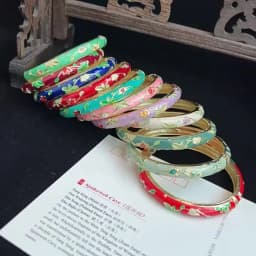 Jardme 5Pcs Enamel Dropped Glaze Flower Bracelet For Women Classic Vintage Cloisonne Open Bangles Elegant Bohemian Jewelry Gifts