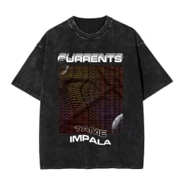 Washed Vintage Pop Rock Band Tame Impala Currents Graphic Print T Shirt Men's Women Casual Cotton Oversized Short Sleeve T-shirt