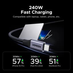 UGREEN USB C to USB C Cable 240W PD3.1 Fast Charging Magnetic Braided E-Marker Type C Cord for iPhone 17 16 MacBook iPad Samsung