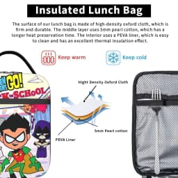 Teen Titans Go Team Comic Insulated Lunch Bag Thermal Bag Reusable,Meal Container Portable Tote Lunch Box Men Women Office
