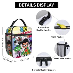 Teen Titans Go Team Comic Insulated Lunch Bag Thermal Bag Reusable,Meal Container Portable Tote Lunch Box Men Women Office