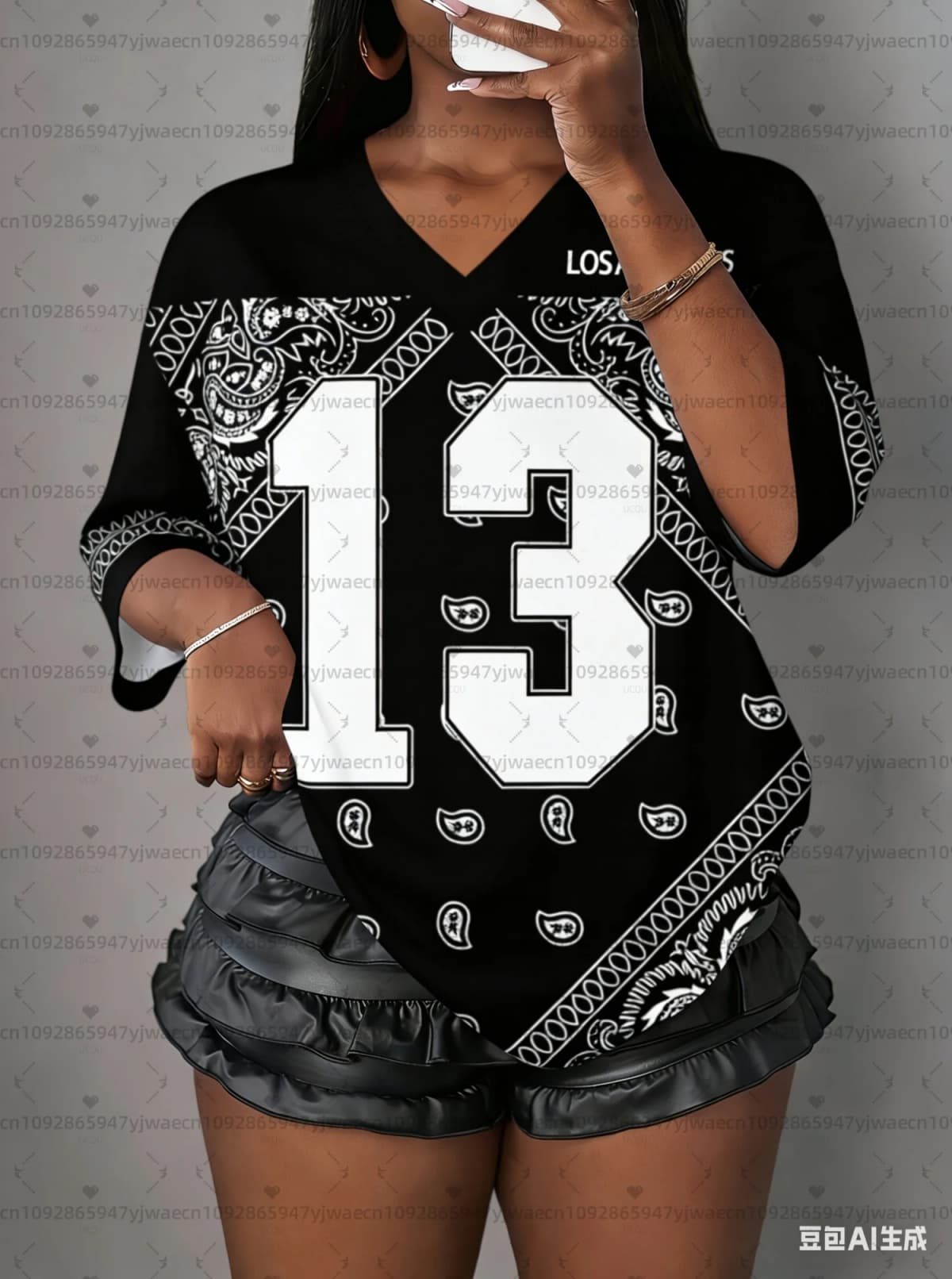 2026 Hot Selling Women NO.13 LOS ANGELES  Flower Paisley print V-Neck Short Sleeved baseball T-Shirt MEN Women Jersey T-Shirt