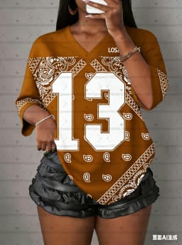 2026 Hot Selling Women NO.13 LOS ANGELES  Flower Paisley print V-Neck Short Sleeved baseball T-Shirt MEN Women Jersey T-Shirt