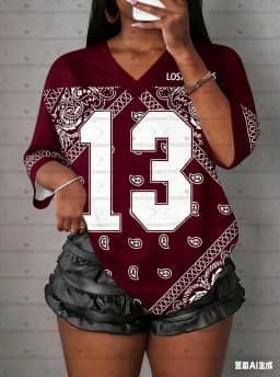 2026 Hot Selling Women NO.13 LOS ANGELES  Flower Paisley print V-Neck Short Sleeved baseball T-Shirt MEN Women Jersey T-Shirt