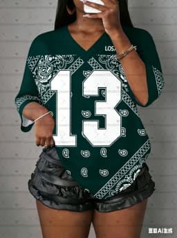 2026 Hot Selling Women NO.13 LOS ANGELES  Flower Paisley print V-Neck Short Sleeved baseball T-Shirt MEN Women Jersey T-Shirt
