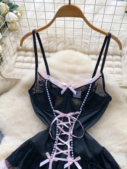 Women's Fashion Sexy Dress Lace Bow Decoration Design Slim Sexy Comfortable Dress Party Hotsweet Mini Dress New