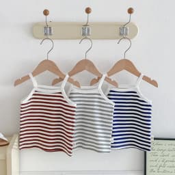 6M-3Y Summer Toddler Camisole Cute Blue Striped Sleeveless Tank Top for Boys Girls Soft Cotton Casual T-shirt