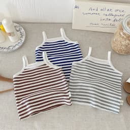 6M-3Y Summer Toddler Camisole Cute Blue Striped Sleeveless Tank Top for Boys Girls Soft Cotton Casual T-shirt
