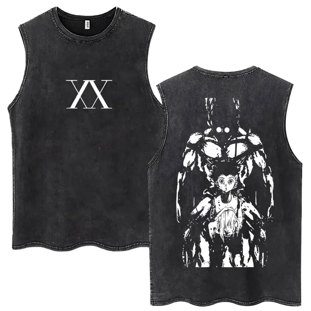 Washed Anime Hunter X Hunter GON·FREECSS Tank Tops Men Women Fashion Vintage Sleeveless T Shirt Cotton Casual Oversized Vests