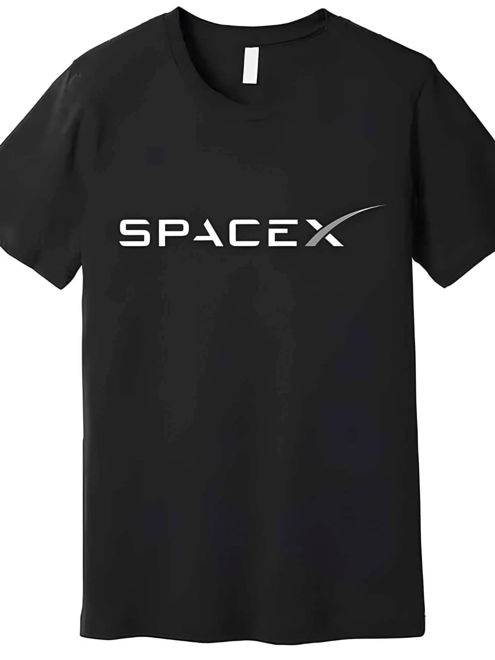 SPACEX Black Short-Sleeve T-Shirt with White Lettering and Silver Accents - A Perfect Choice for Space Enthusiasts mens t shirts