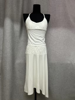 White Lace Patchwork 2 Piece Dress Sets Sexy Halter Short Tanks+A-line Skirts Women Sets Summer New Women Holiday Beach Outfits