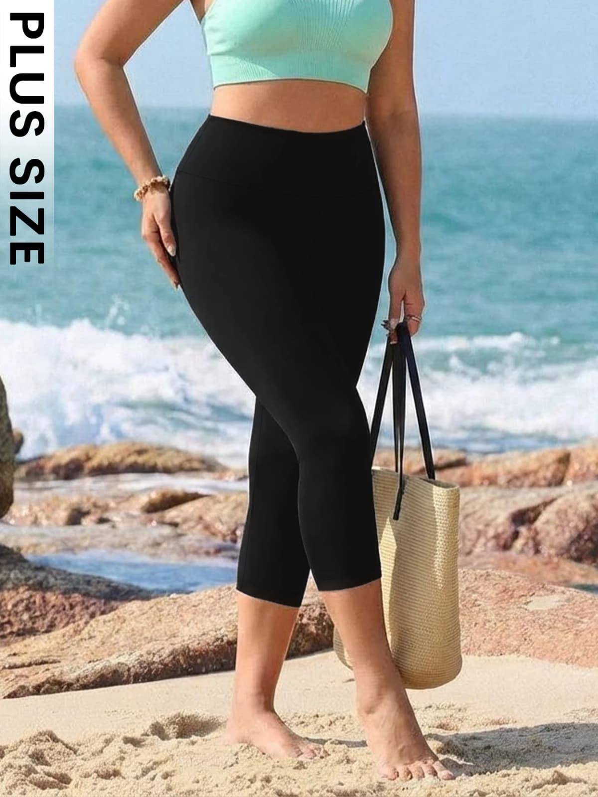Plus Size Women's High Waisted Capri Pants Super Soft Tummy Control No See Through Workout Yoga Running Athletic Leggings