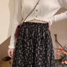Spring Summer Casual Skirt Womens A-Line Skirts Fashion Vintage Floral Printed Chiffon Skirts Elastic High Waist Midi Skirts
