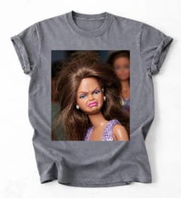 Funny Retro Doll Graphic Tee, Sassy Doll Meme Print Summer Men's and Women's Loose and Breathable T-shirt Top