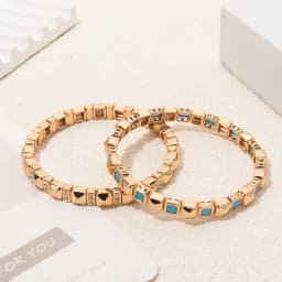 BEUTIFOR 6mm Gold Color Stone Charm Beaded Bangle For Women Elastic Beads Bracelets