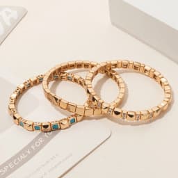 BEUTIFOR 6mm Gold Color Stone Charm Beaded Bangle For Women Elastic Beads Bracelets
