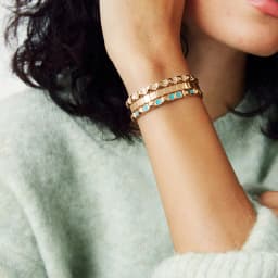 BEUTIFOR 6mm Gold Color Stone Charm Beaded Bangle For Women Elastic Beads Bracelets
