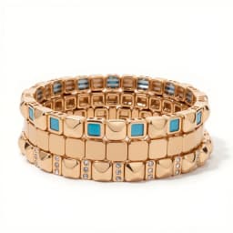 BEUTIFOR 6mm Gold Color Stone Charm Beaded Bangle For Women Elastic Beads Bracelets