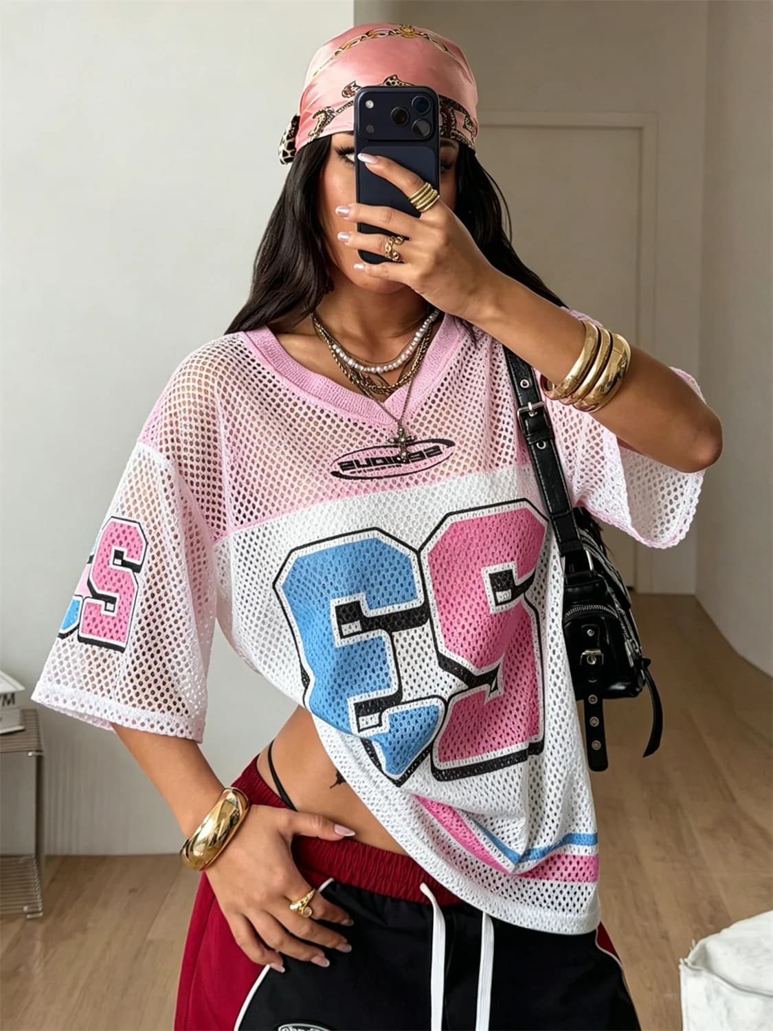 2026 Y2K Mesh Jersey Clothes - Oversized Streetwear Top for Women, Casual Sporty Style for Summer, Club & Daily Outfits