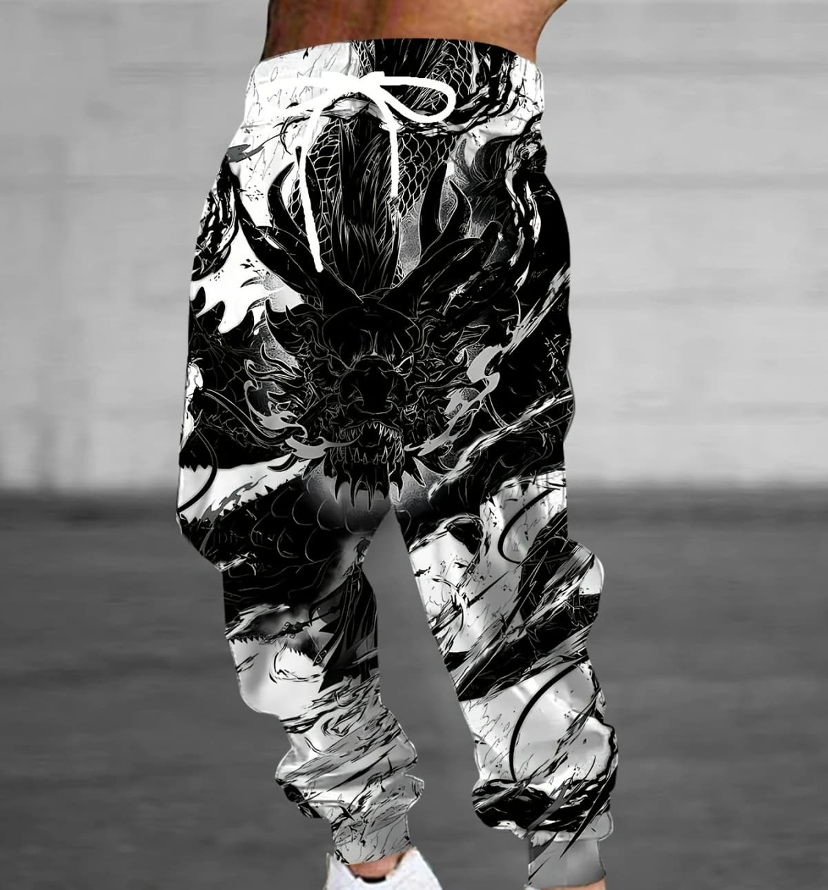 Men's and Women's 3D Dragon Patterned Jogging Pants in Black and White Ink Style Casual Pants, Street Wear Hip-hop Loose Pants