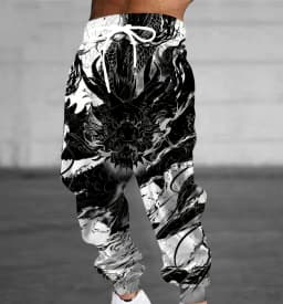 Men's and Women's 3D Dragon Patterned Jogging Pants in Black and White Ink Style Casual Pants, Street Wear Hip-hop Loose Pants