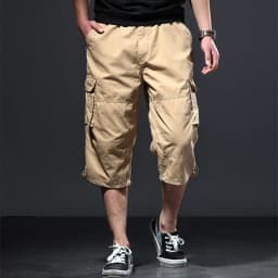 Summer Men's Casual Cargo Shorts Below Knee-length Loose Style Shorts Elastic Waist Plus Size Daily Beach Travel Casual Shorts