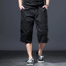 Summer Men's Casual Cargo Shorts Below Knee-length Loose Style Shorts Elastic Waist Plus Size Daily Beach Travel Casual Shorts