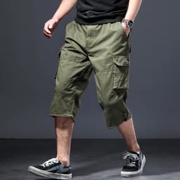 Summer Men's Casual Cargo Shorts Below Knee-length Loose Style Shorts Elastic Waist Plus Size Daily Beach Travel Casual Shorts