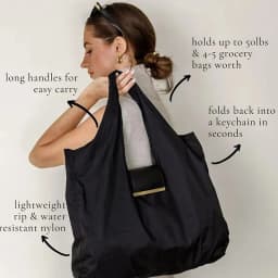 Eco-Friendly Reusable Mini Keychain Tote Bag with Key Ring - Large Capacity Lightweight Foldable Shopping Bag Expandable